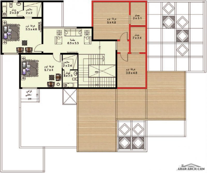 مخطط الفيلا رقم التصميم P4 من مبادرة بيتى 942 متر مربع 8 غرف نوم