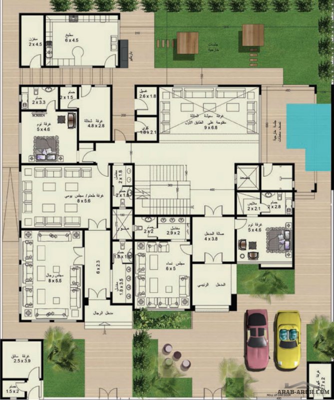 مخطط الفيلا رقم التصميم P4 من مبادرة بيتى 942 متر مربع 8 غرف نوم