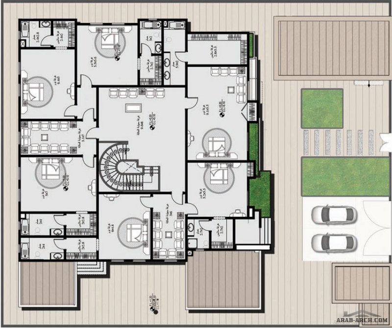 مخطط الفيلا رقم التصميم A 8 من مبادرة بيتى 1019 متر مربع 8 غرف نوم
