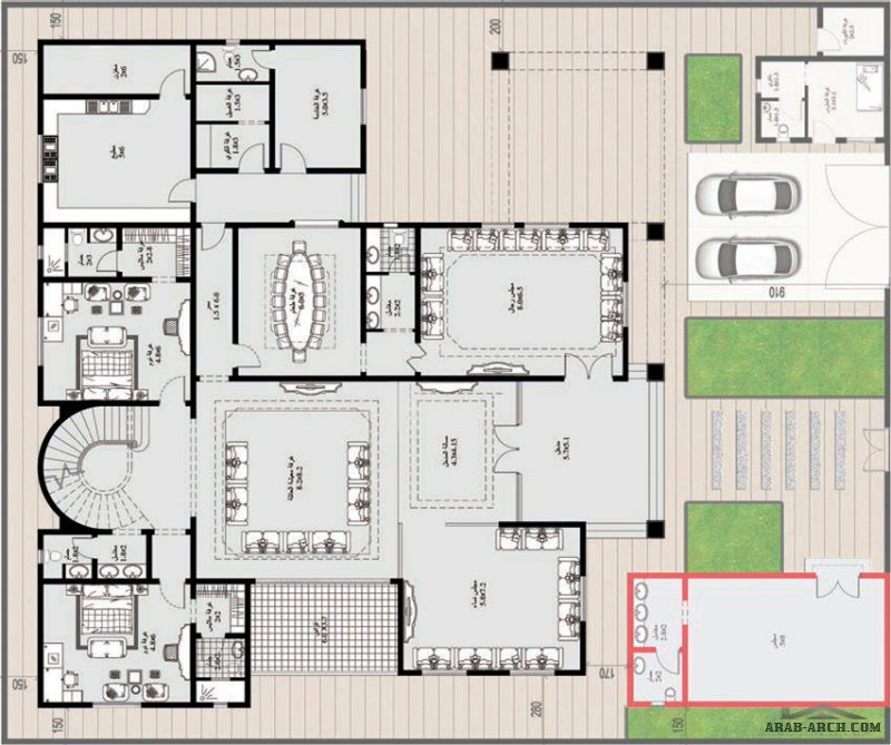 مخطط الفيلا رقم التصميم A12 من مبادرة بيتى 929 متر مربع 7 غرف نوم
