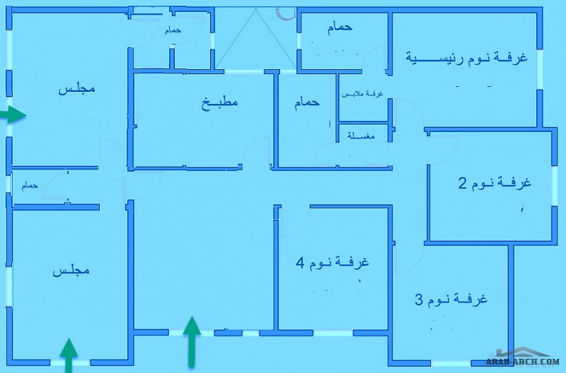 مقترح تصميم فيلا ارضية 4 غرف نوم ومجلسي وصالة معيشة  طلب من المكرم  Khalid Gelm‎ 