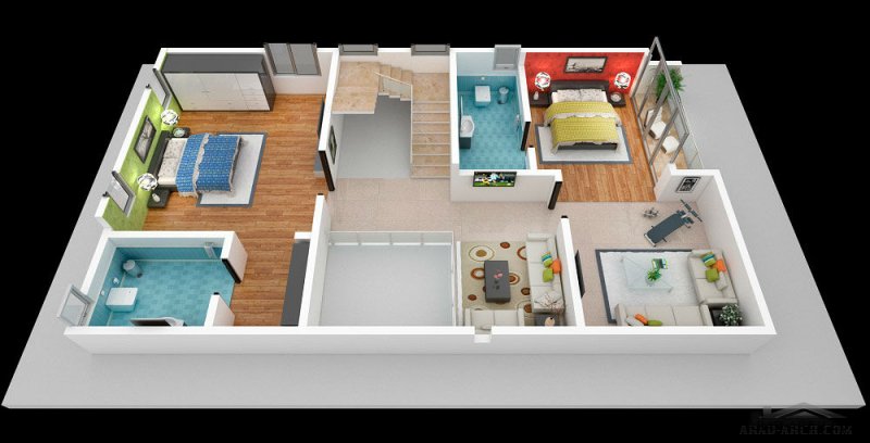 مخطط فيلا صغيرة المساحه 3 طوابق - Independent Villas floor plans 3d