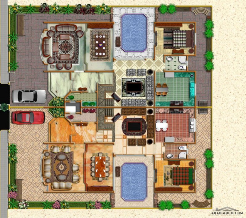 خرائط duplex villa طابقين خليجى 5 غرف نوم 1 ماستر ومسبح داخلى