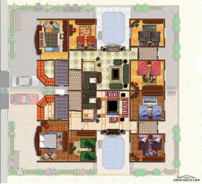 خرائط duplex villa طابقين خليجى 5 غرف نوم 1 ماستر ومسبح داخلى
